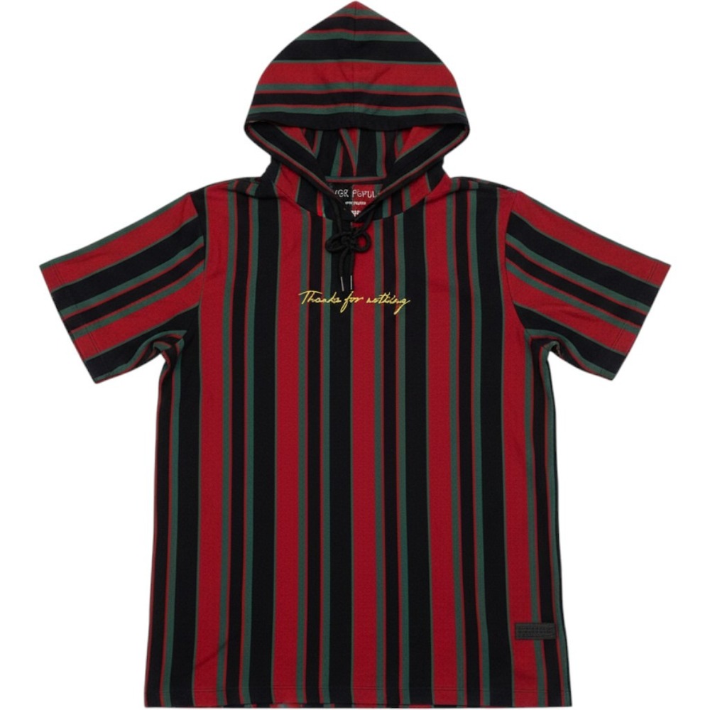 Vox Populi Mens Striped Short Sleeve Hoodie Thanks For Nothing Red Green Small